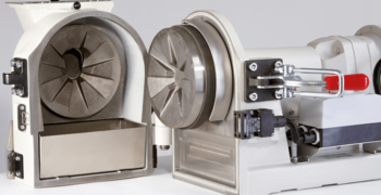 Opened Fritsch Disk Mill PULVERISETTE 13 classic line for fine grinding down to 0.1 mm