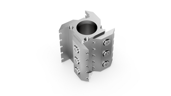 Rotor with notched edges and fixed knives made of hardened stainless steel Rotor with notched edges and fixed knives made of hardened stainless steel